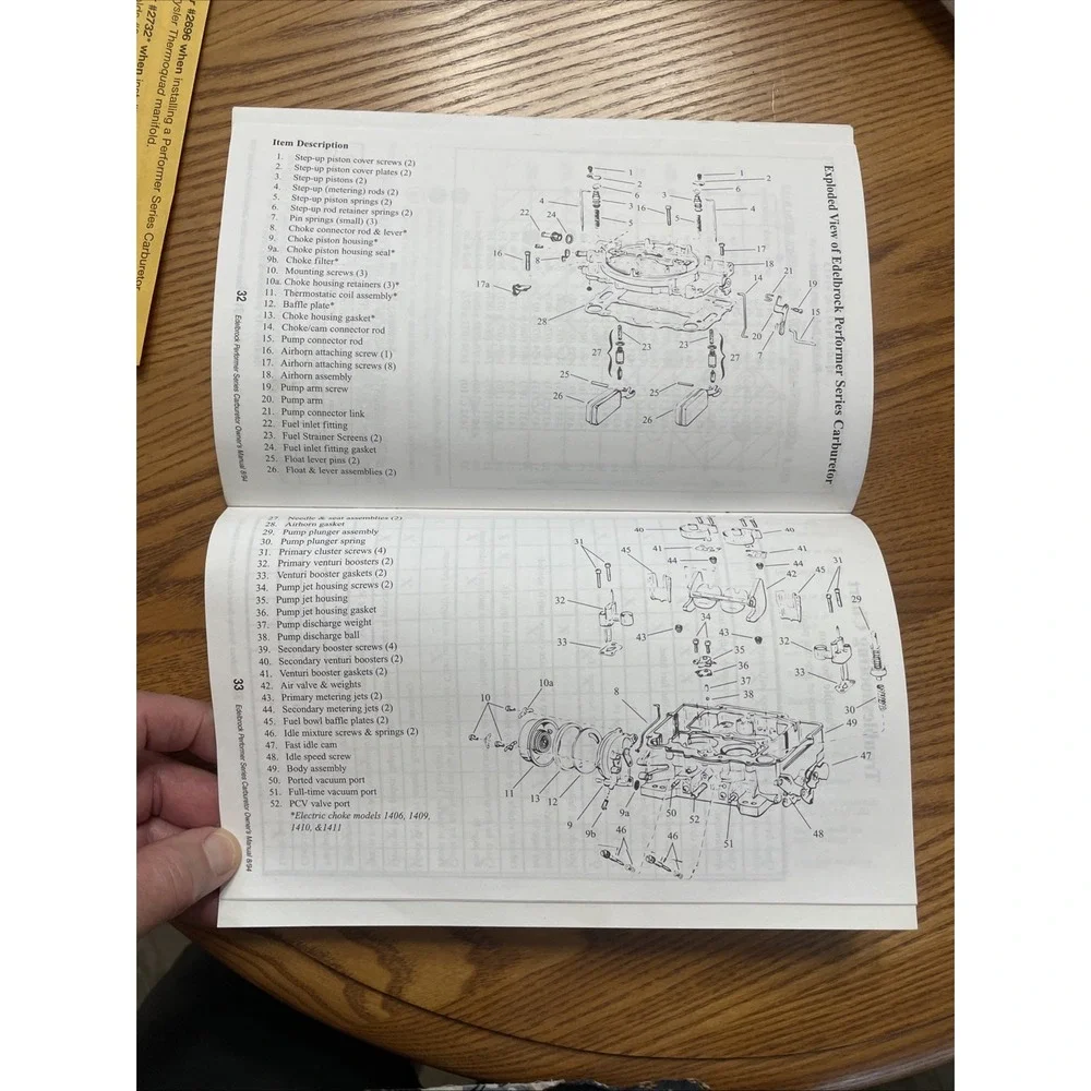Edelbrock Performer series carburetor Owners Manual for 1403 to 1413 please read